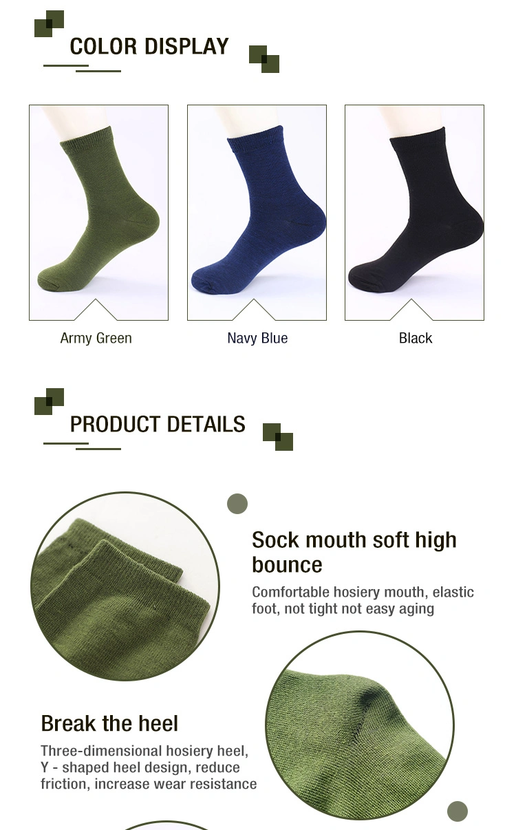 High Quality Breathable Khaki Green Military Army Men′s Cotton Sock